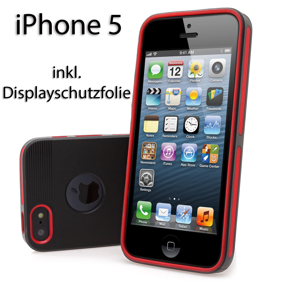 IPhone 5 TPU Silikon Hülle Bumper Case  - schwarz / rot