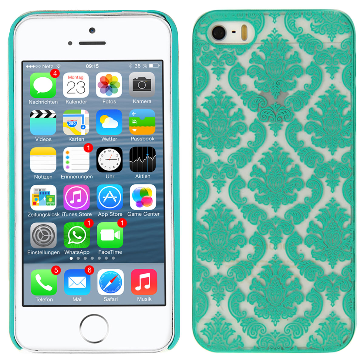 iPhone 5 / 5s Schutzhülle Embossed Blumen Paisley Muster (türkis) 