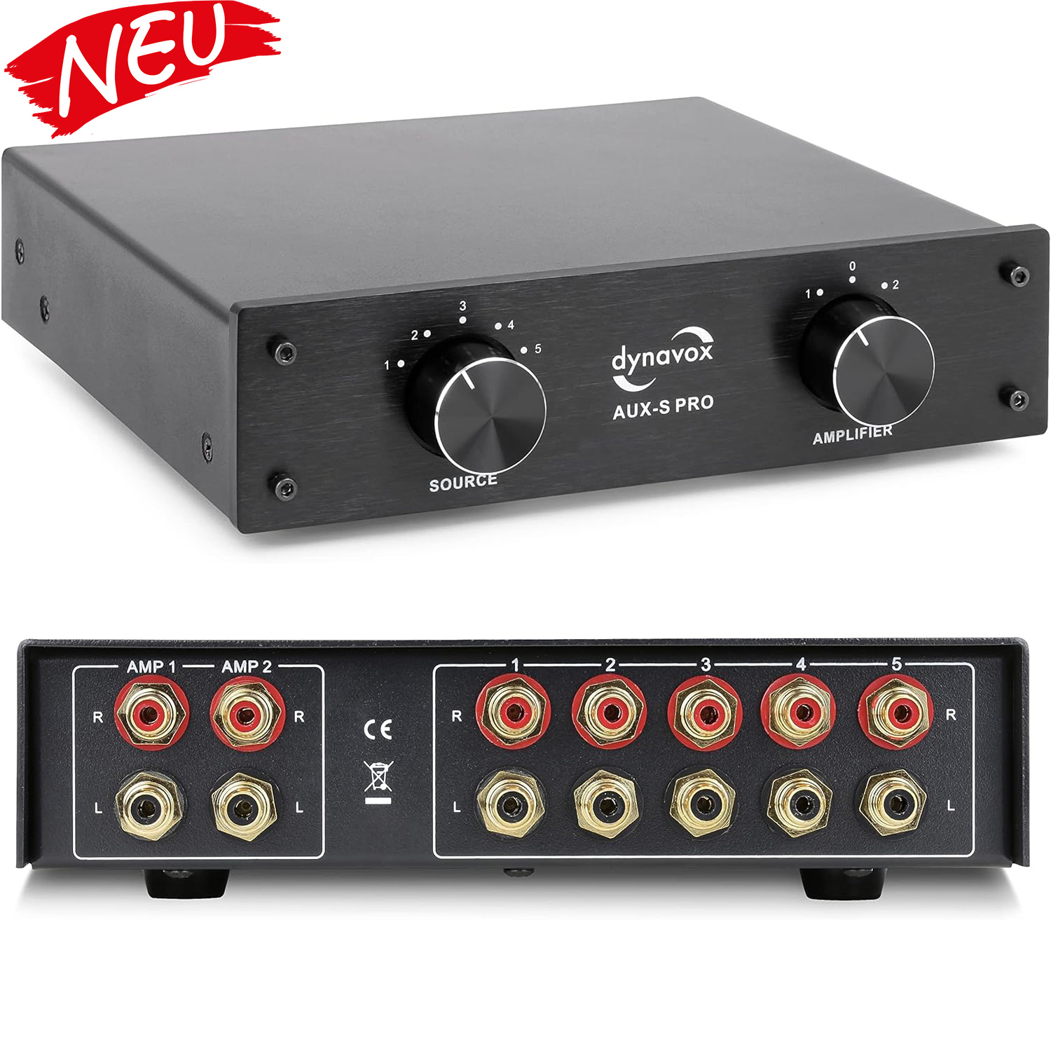 Dynavox AUX-S PRO, Eingangs-Erweiterungs-Umschalter mit 5 Cinch-Eingängen schwarz