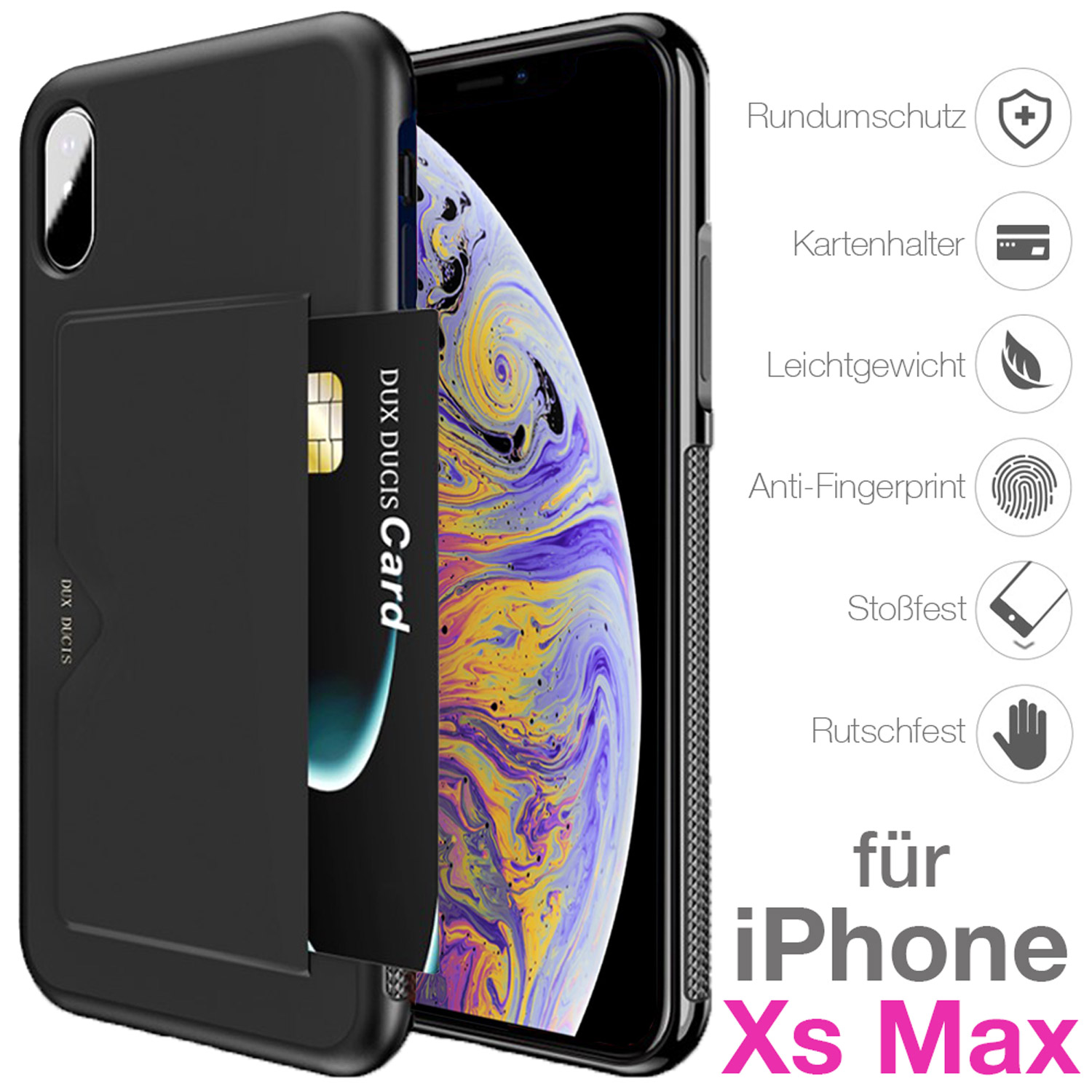 Hybrid Schutzhülle mit Kartenslot für Apple iPhone Xs Max - schwarz