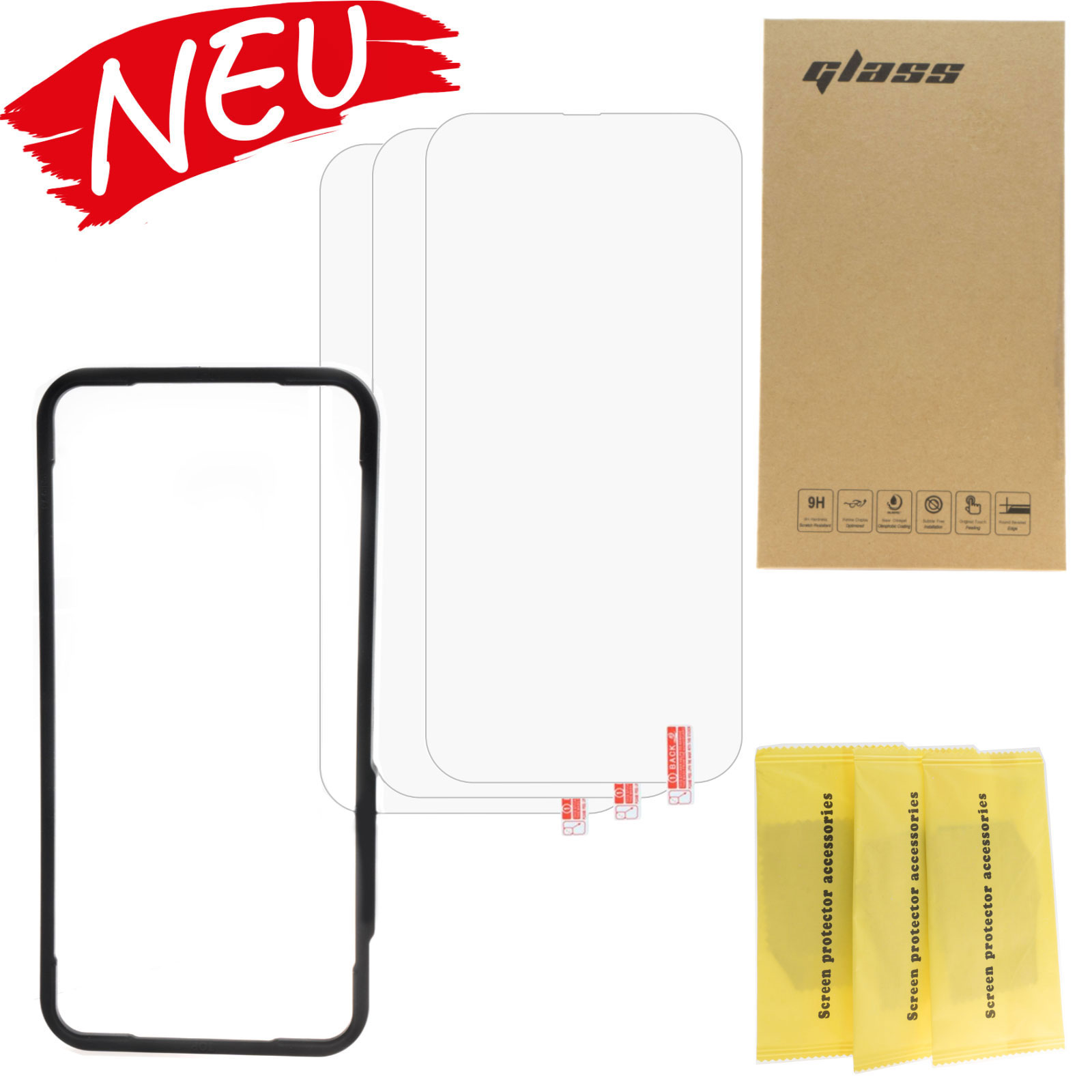Für iPhone 14  3x Schutzglas + Montagerahmen + 3x Reinigungstücher