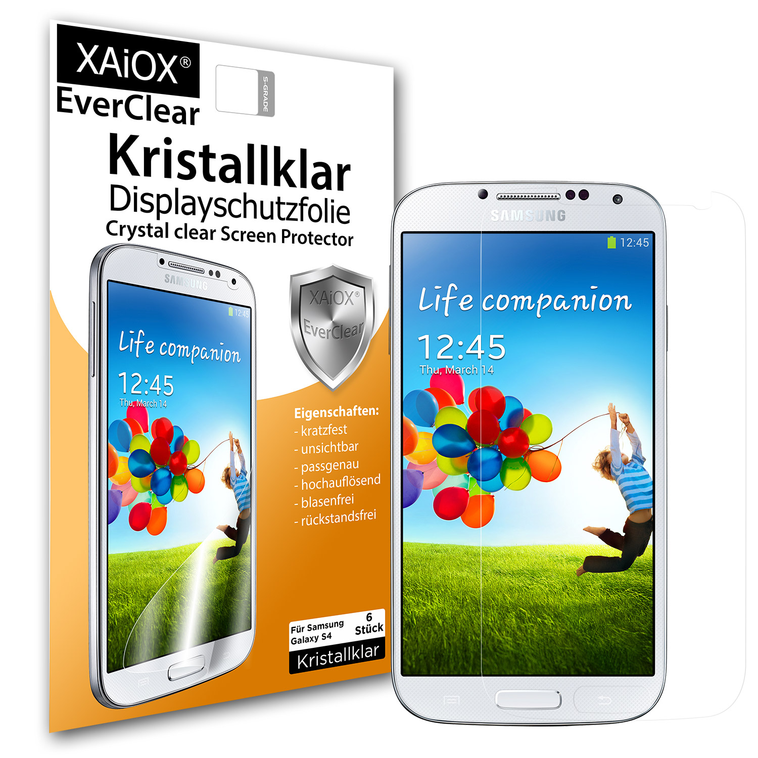 1 x XAiOX Everclear Displayschutzfolie für Galaxy S4 i9500 (6er Set)