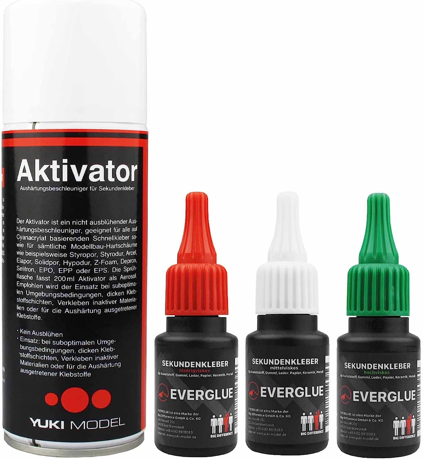 EVERGLUE Sekundenkleber dünn + mittel + dick 20g + Aktivator 200ml