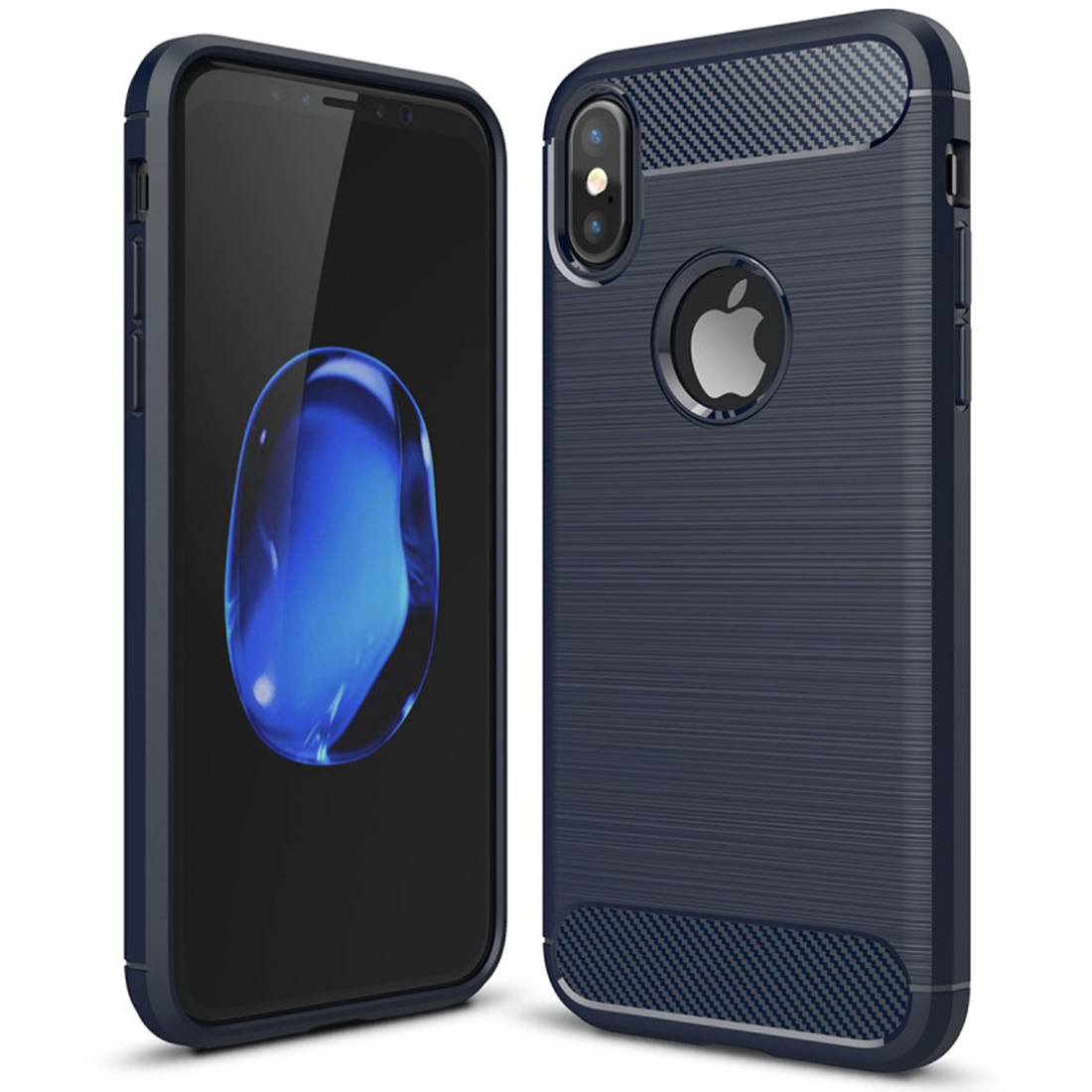Carbon Optik Schutzhülle für iPhone X - dunkel blau