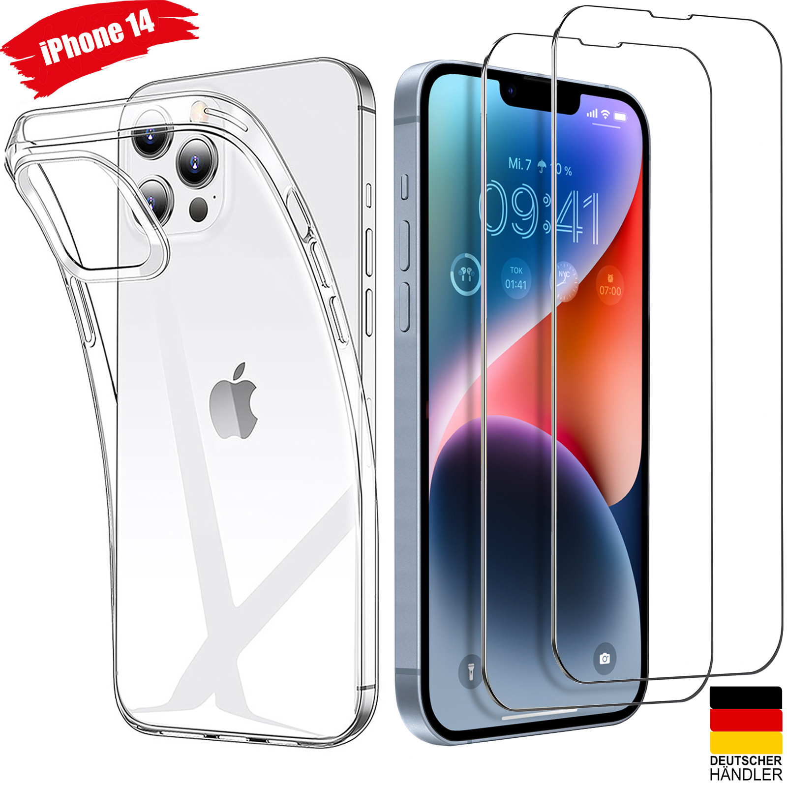 Für iPhone 14 Pro Schutzhülle + 2x Schutzglas