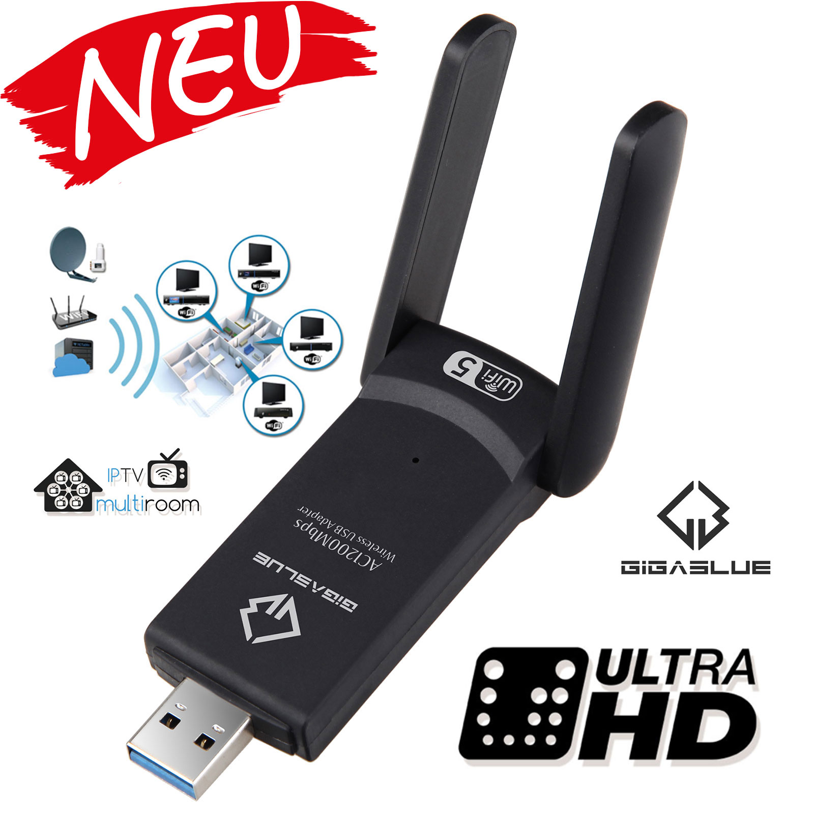 GigaBlue Ultra 1200Mbps W-LAN 2.4 & 5 GHz USB 3.0