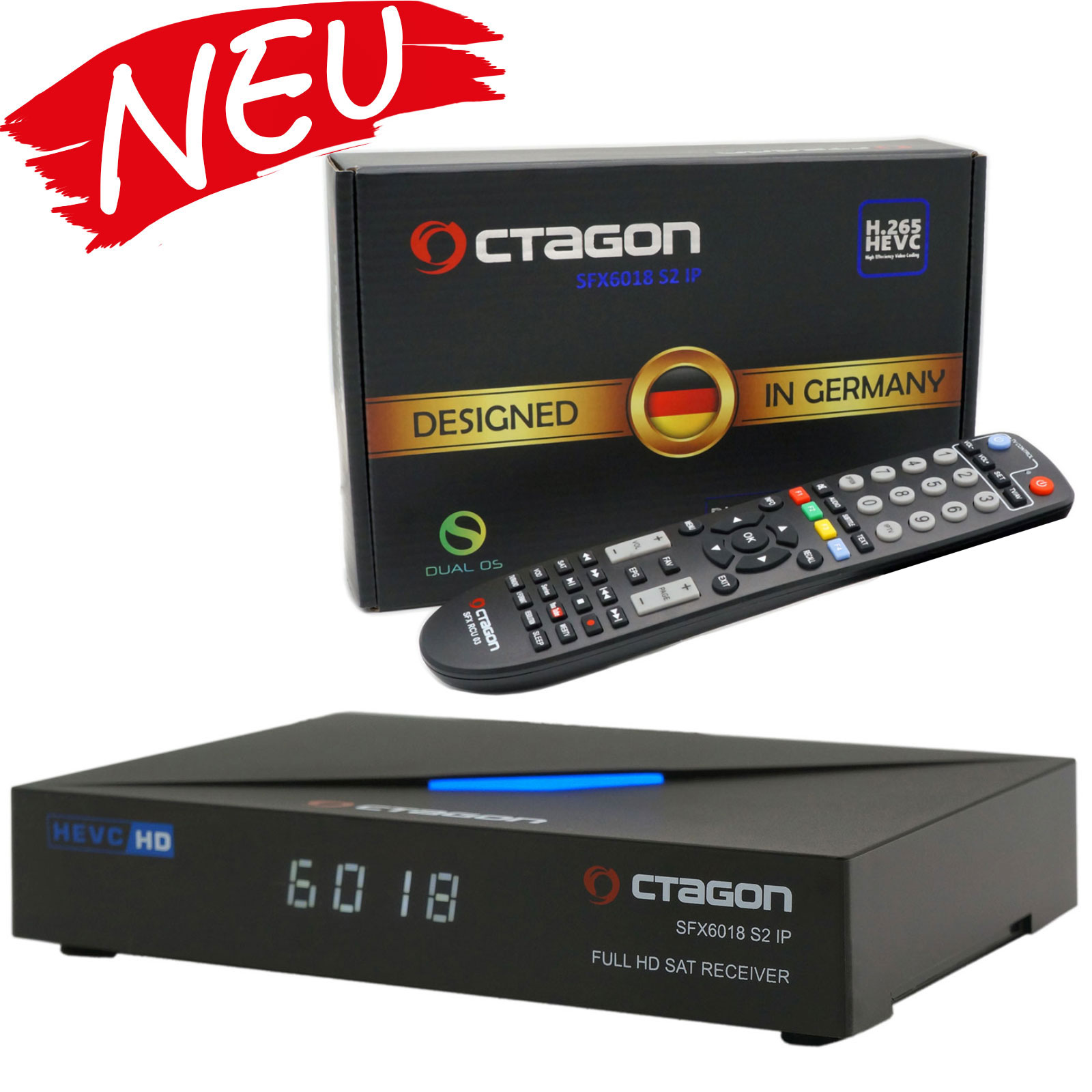 OCTAGON SFX6018 S2 + IP HD Sat-Receiver H.265 E2 Linux + DEFINE Linux OS Dual