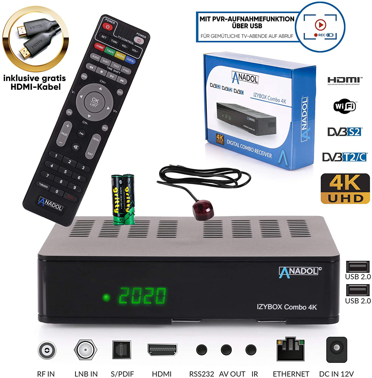 ANADOL IZYBOX Combo 4K Sat Receiver 2160P - DVB-S2X Tuner