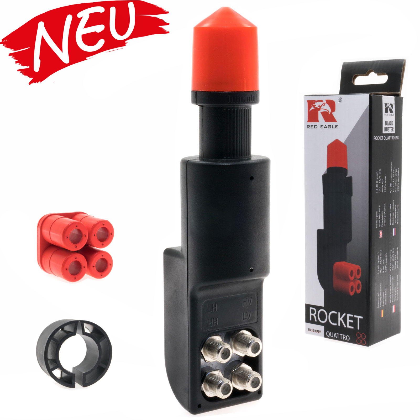Red Eagle Black Buster Rocket Quattro LNB 0.1 dB für Multischalter LNC HD 4K LMB