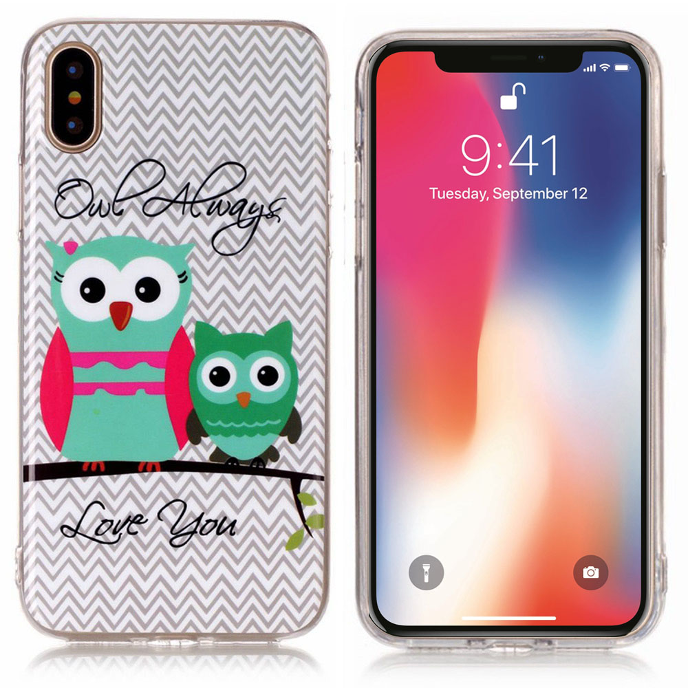TPU Schutzhülle Bumper Case für iPhone X - Design Motiv Eulen