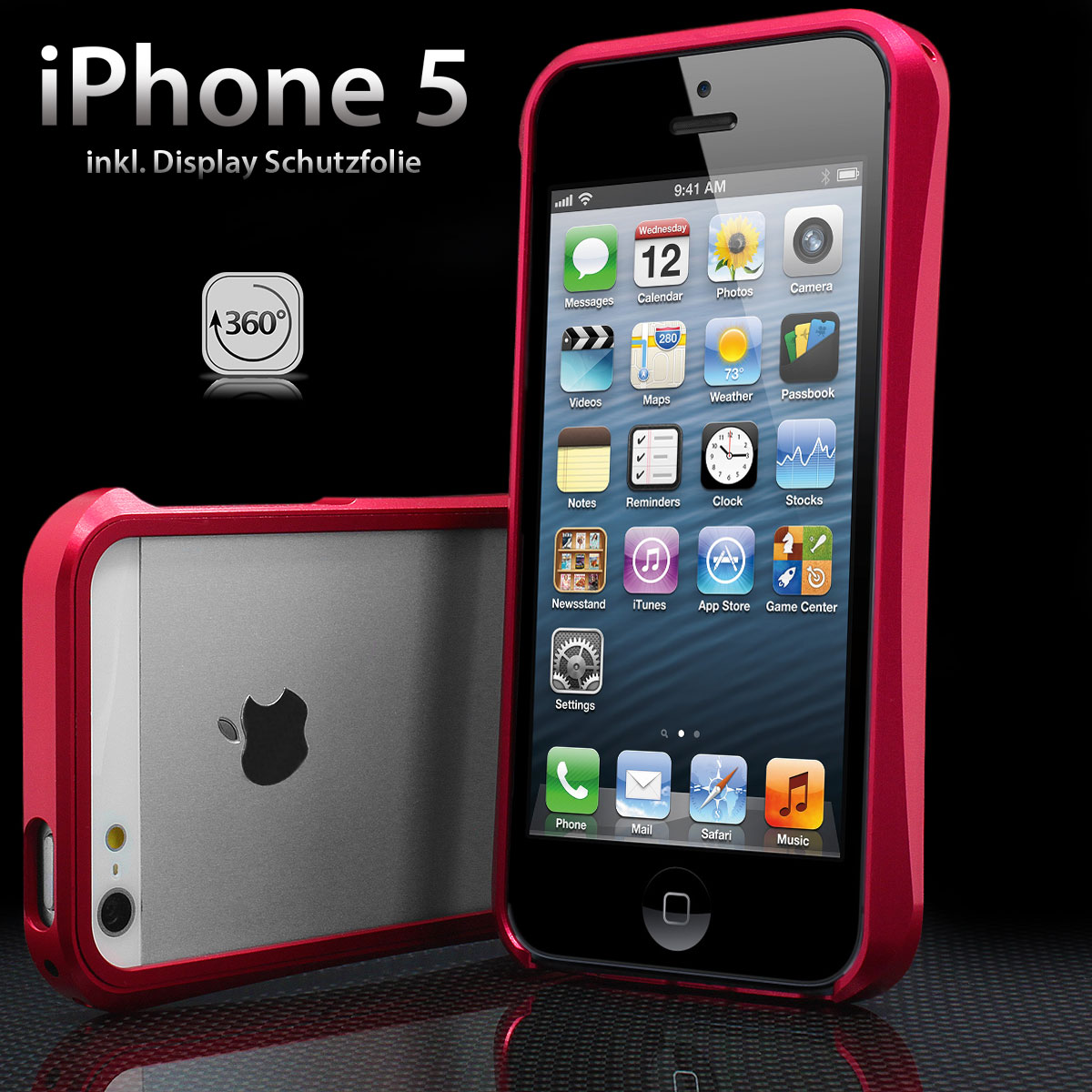 Apple iPhone 5 Aluminium Hülle Case Tasche Bumper Alu rot inkl. Folie 