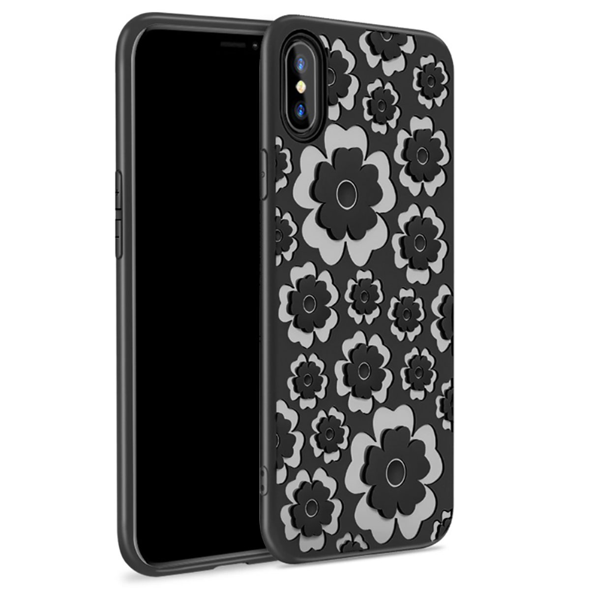 iPhone X TPU Schutz Hülle Blumen Muster - schwarz