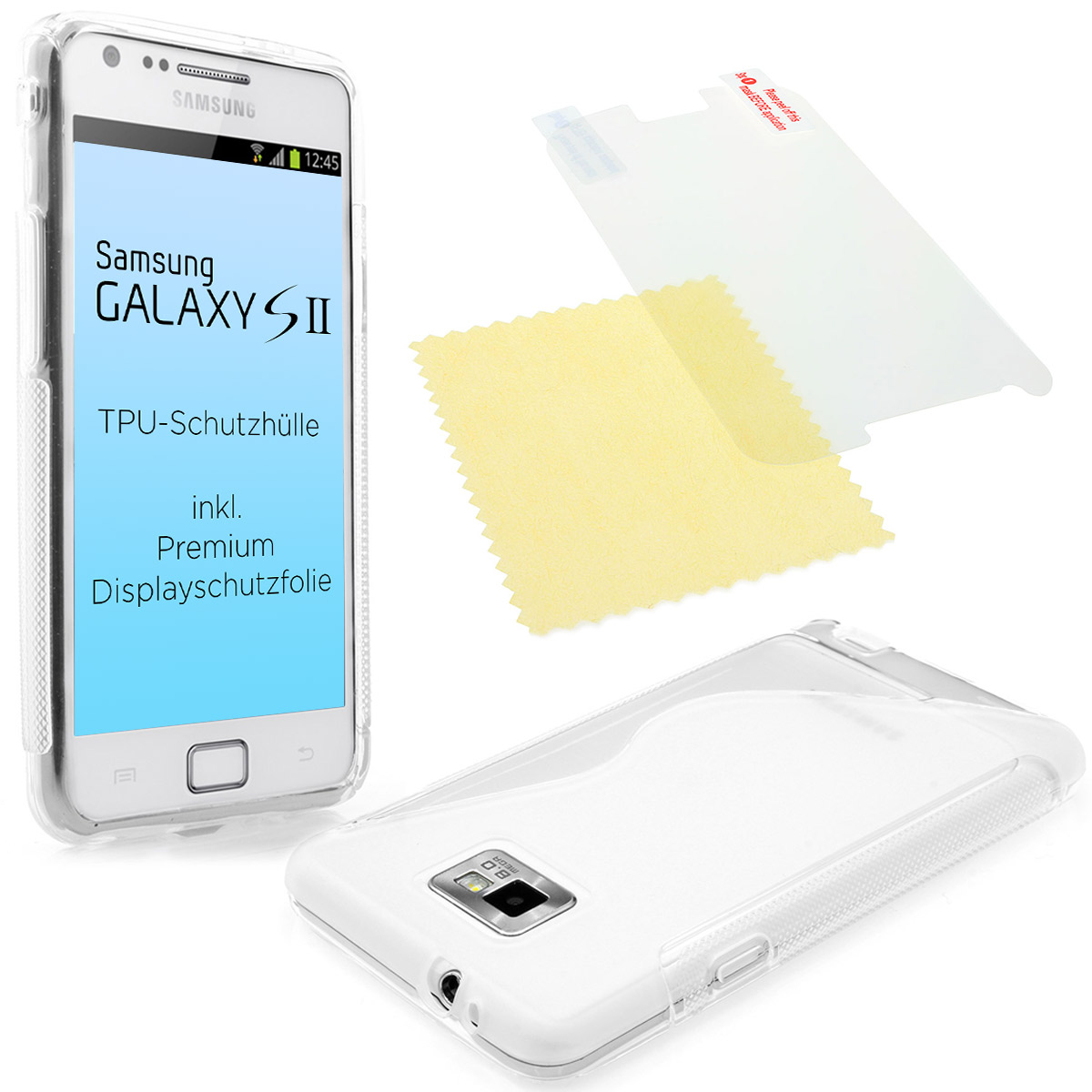 Samsung Galaxy S2 / i9100 TPU Hülle inkl. Schutzfolie transparent