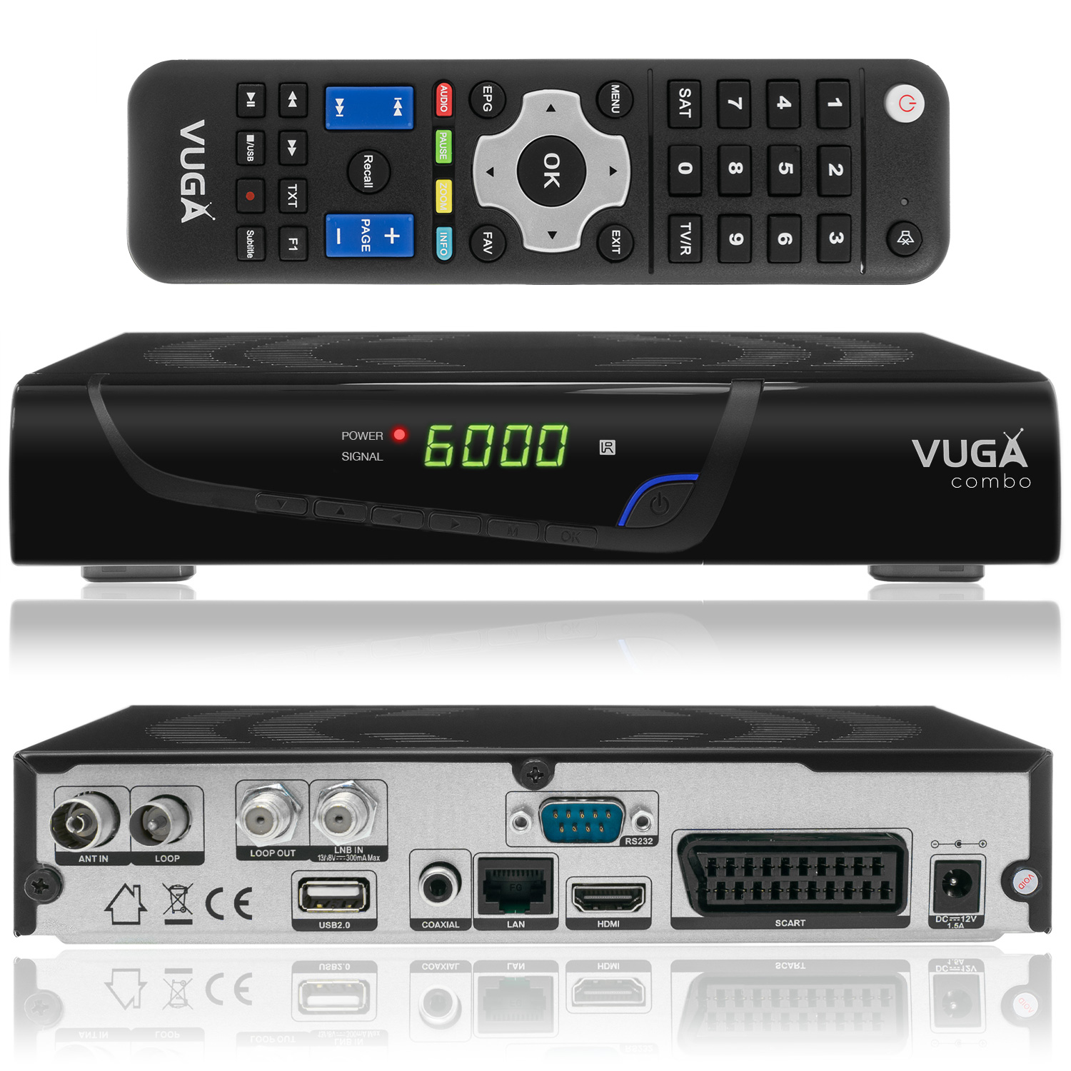 Vuga Combo Full HD Sat und Kabel Receiver DVB-S2 DVB-C/T2 Receiver H.265 USB WLAN