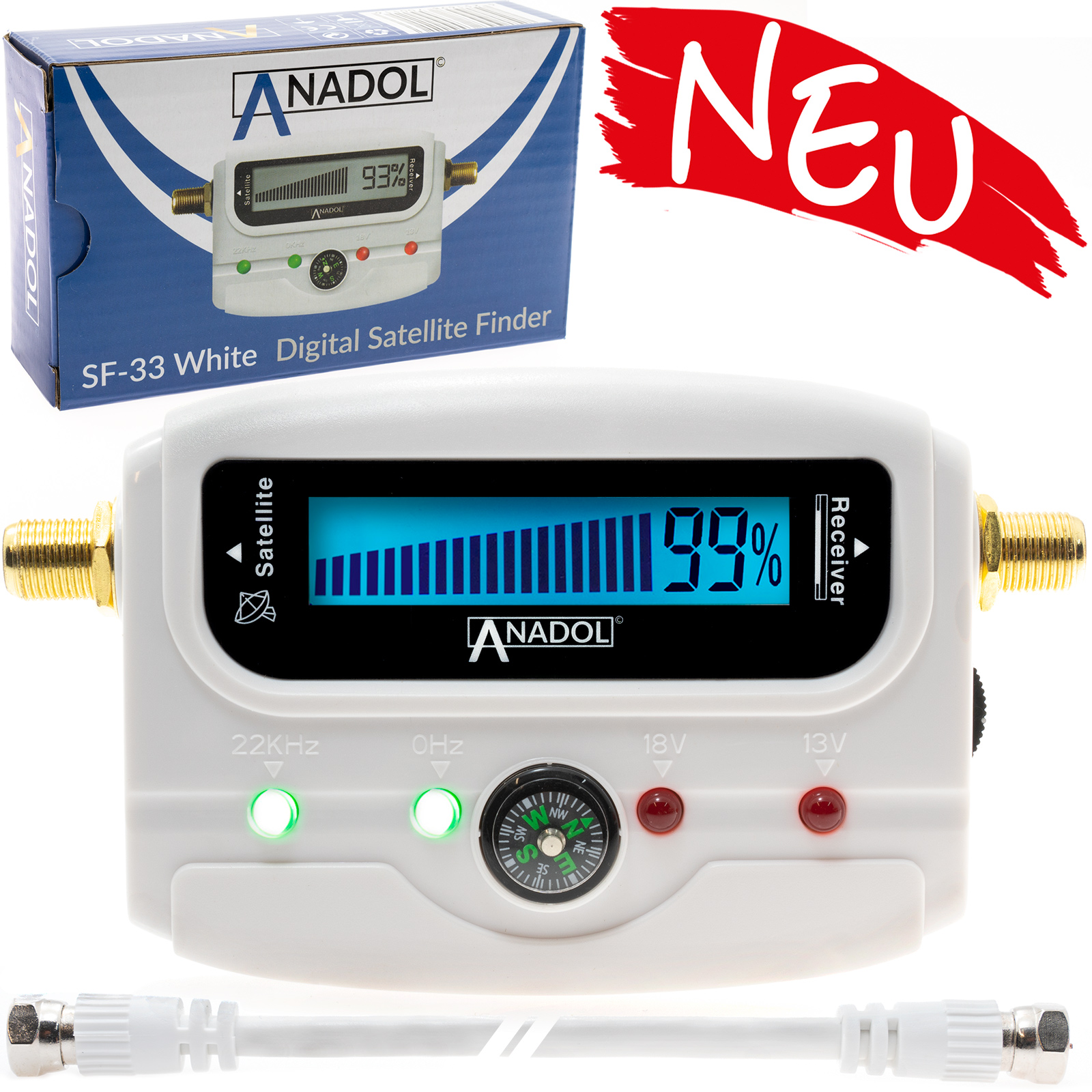 Anadol SF33 SATFINDER mit Display & Ton & Kompass Weiß