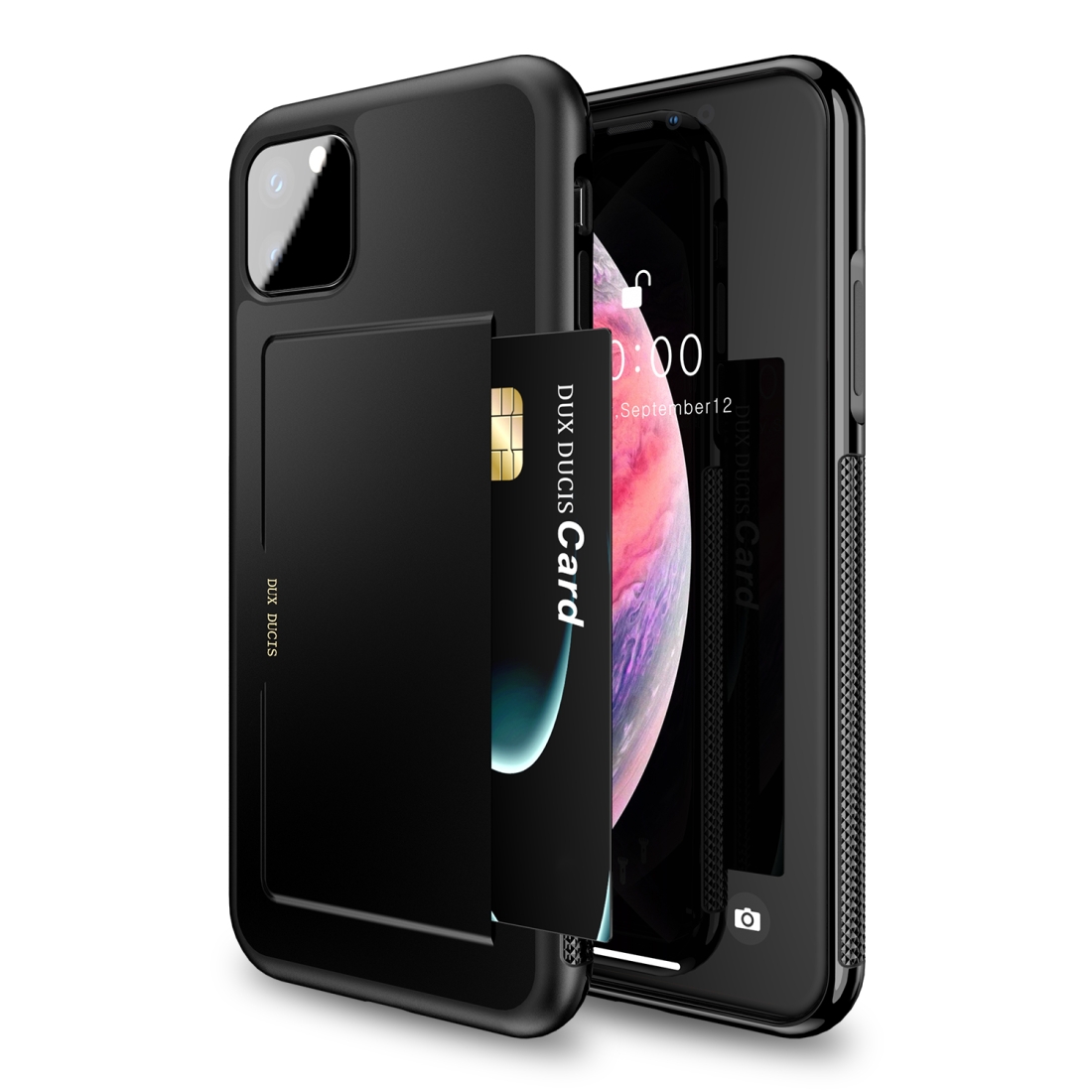 iPhone 11 Pro MaxDUX DUCIS Pocard Series Stoßfeste Schutzhülle mit Halter & Kartenschächten (Schwarz)