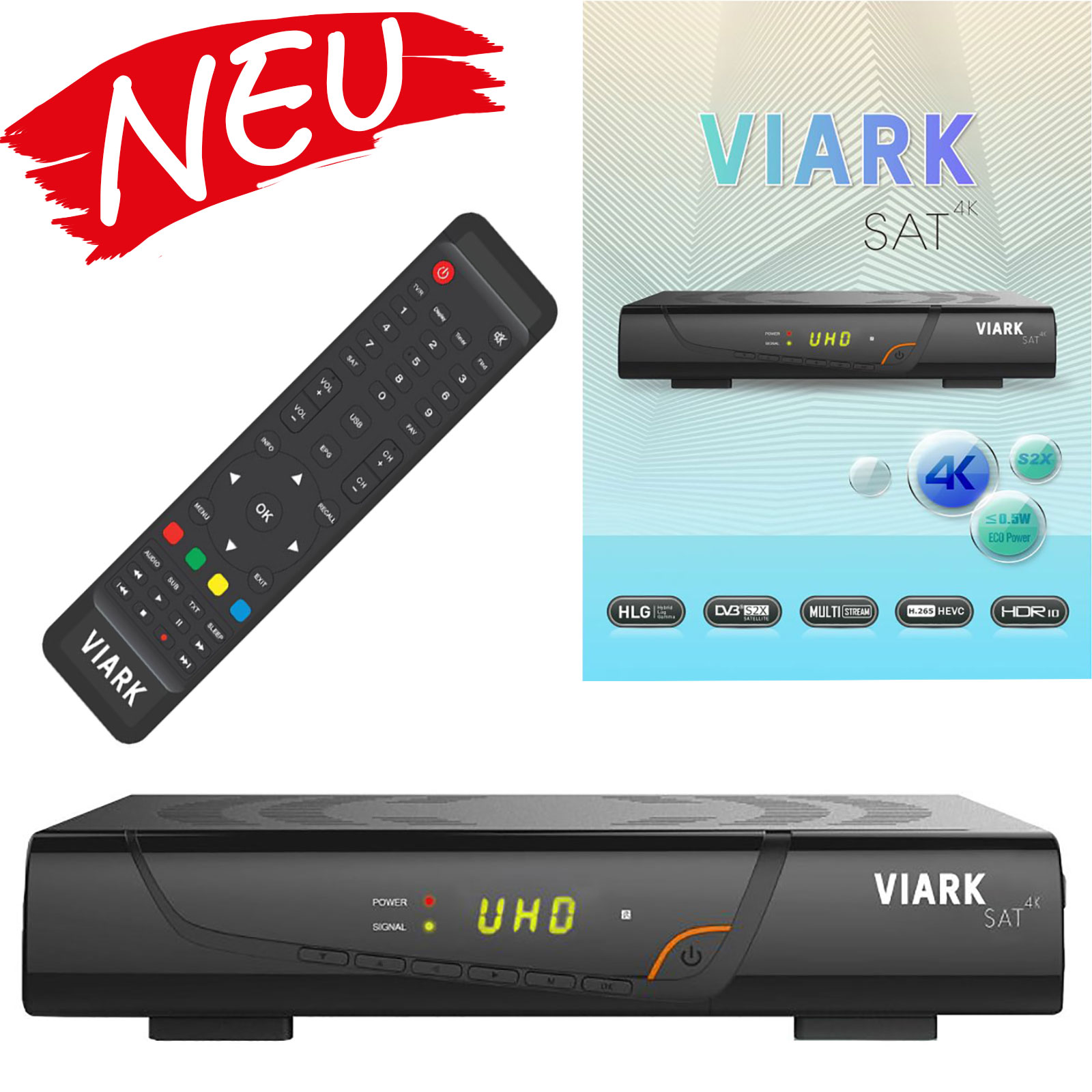 VIARK SAT 4K UHD 2160p DVB-S2X Multistream Sat Receiver H.265 USB WLAN