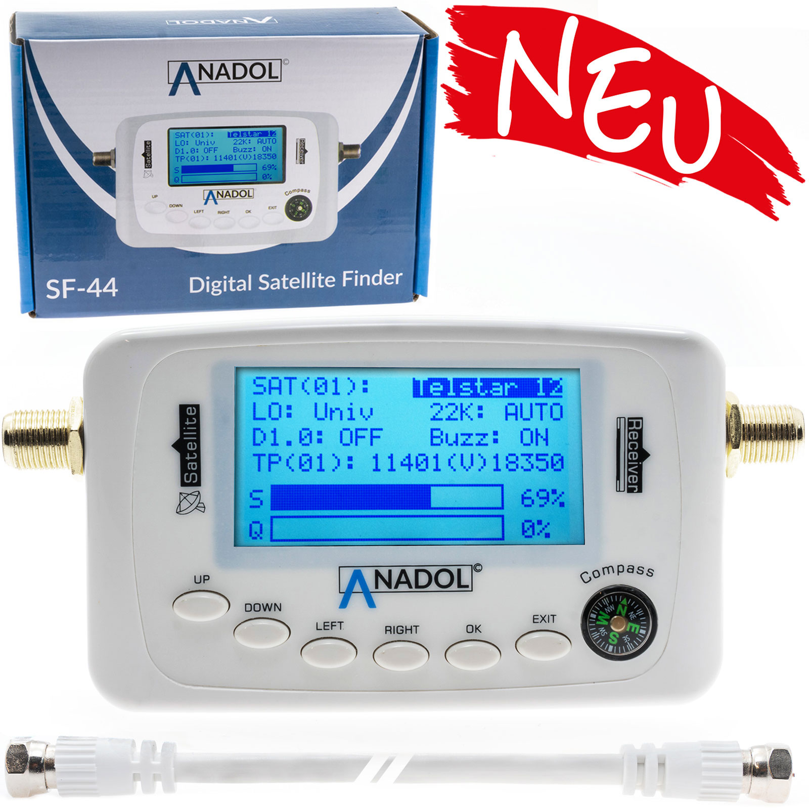 Anadol SF33 SATFINDER mit Display & Ton & Kompass Weiß