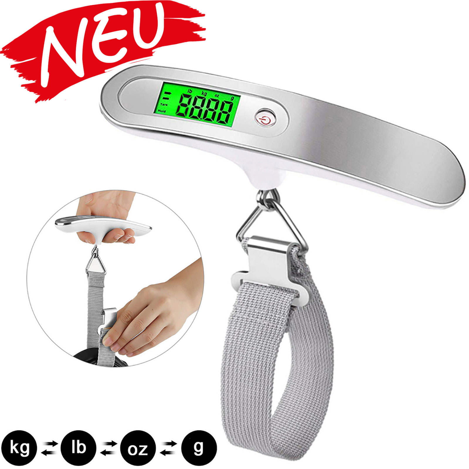 Digitale Kofferwaage Waage Gepäckwaage Hängewaage Handwaage mit Temperatursensor und Tarierung Kofferwage für Reisen Freien Hausgebrauch 50KG / 110 lb