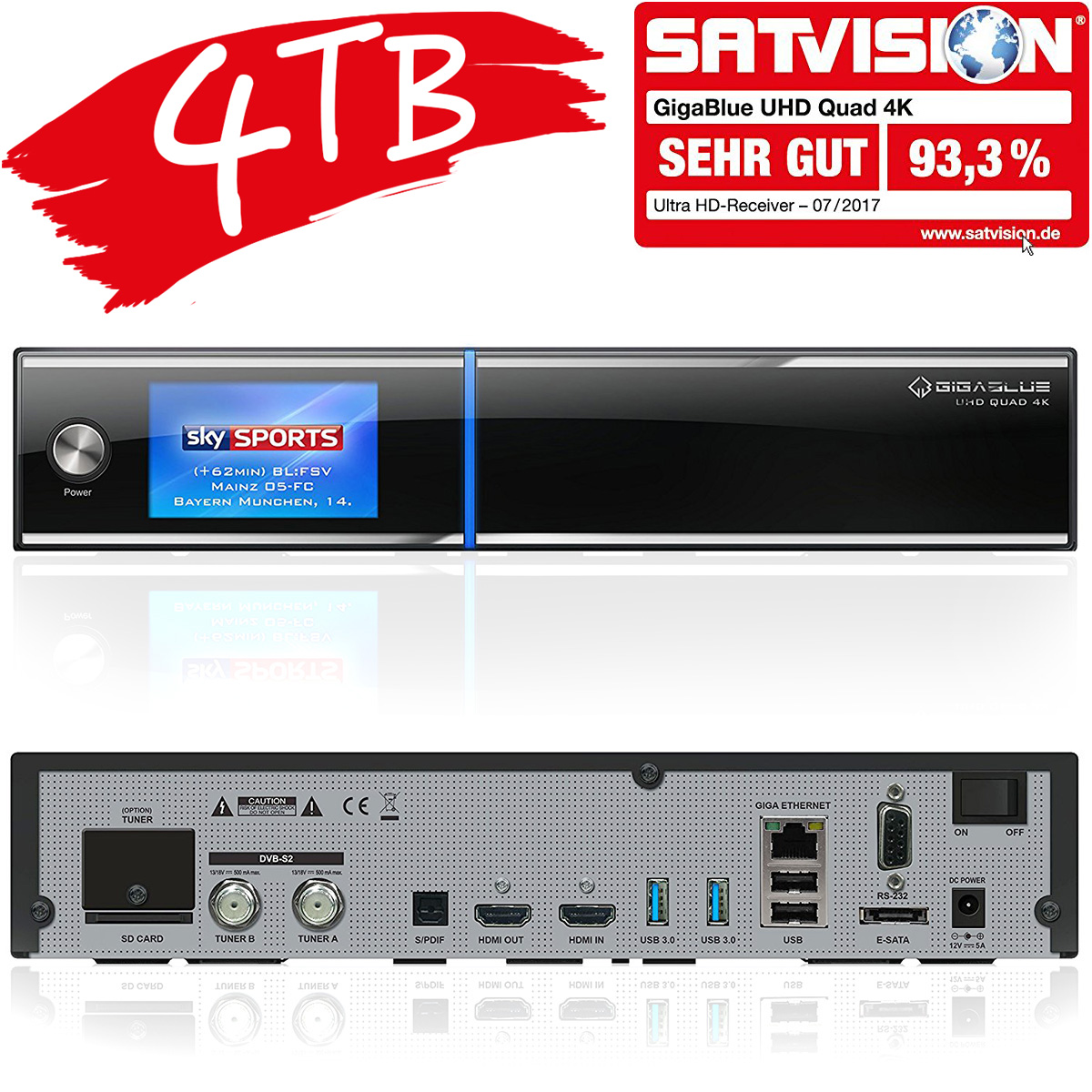 Gigablue UHD Quad 4K Box 2 x DVB-S2 FBC Tuner inkl. 4000GB HDD
