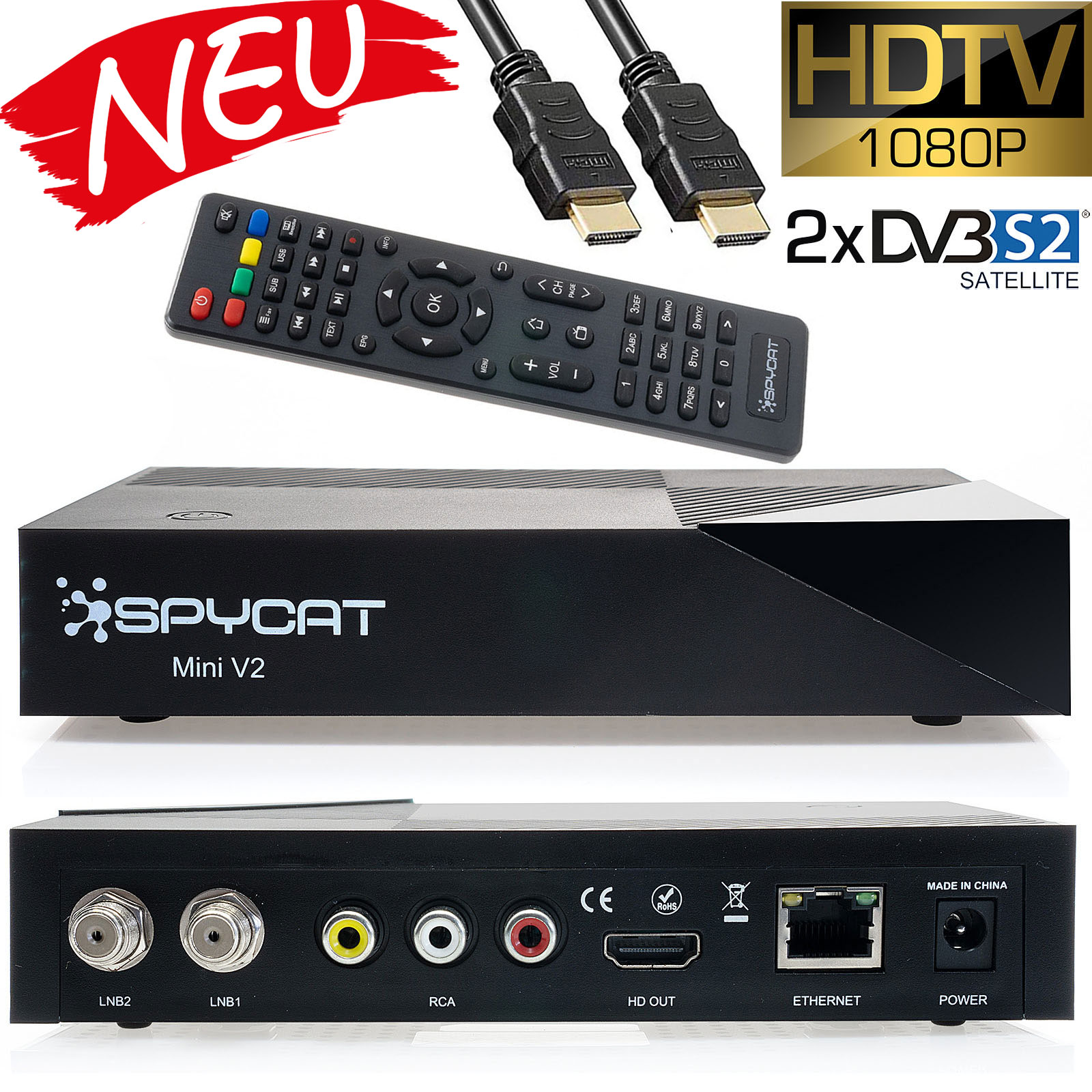 SPYCAT Linux E2 HDTV Sat-Receiver (IP, USB, Wifi, E-SATA Plug/Play Tuner