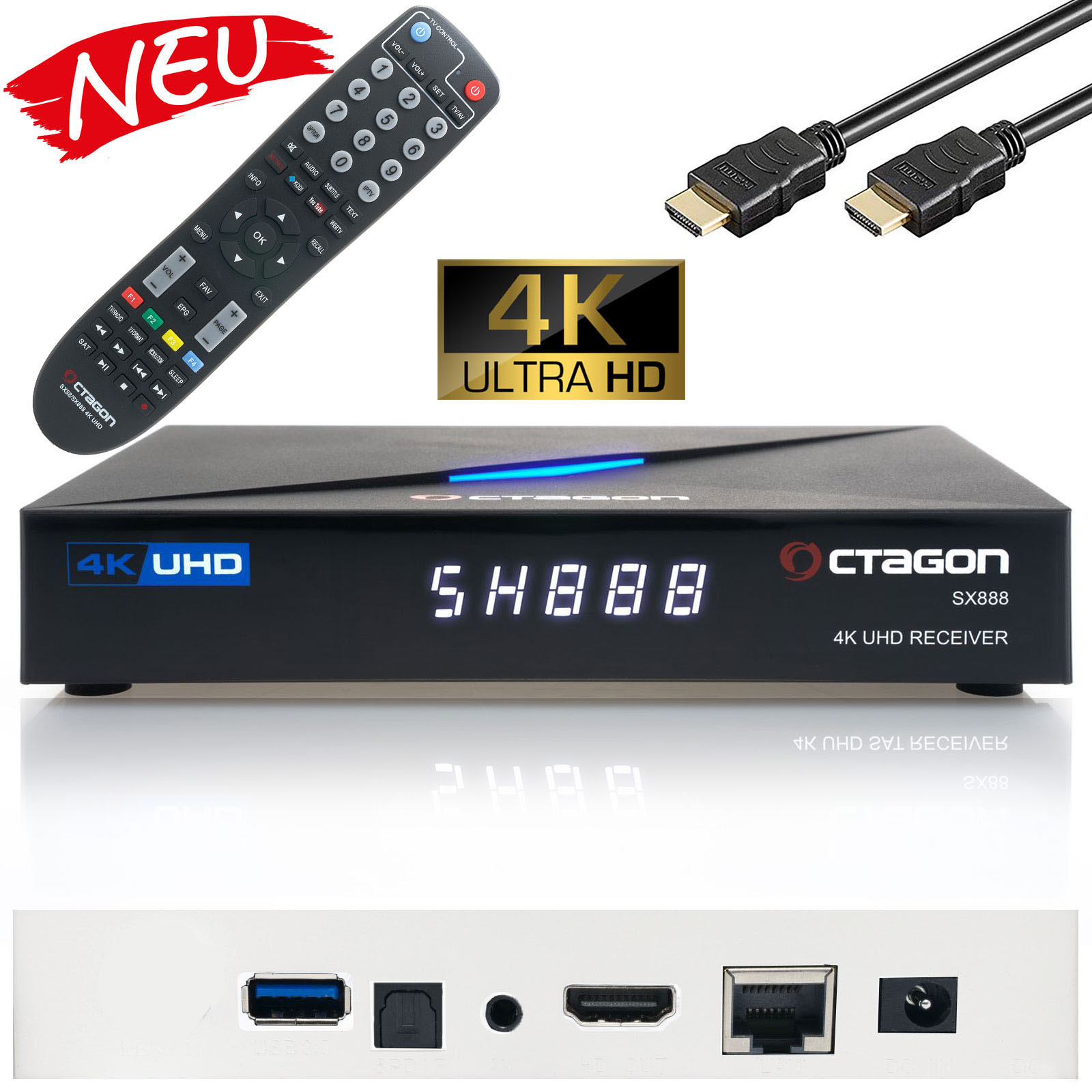 Octagon SX888 4K Ultra HD IP HDMI USB H.265 Stalker IPTV Receiver Schwarz