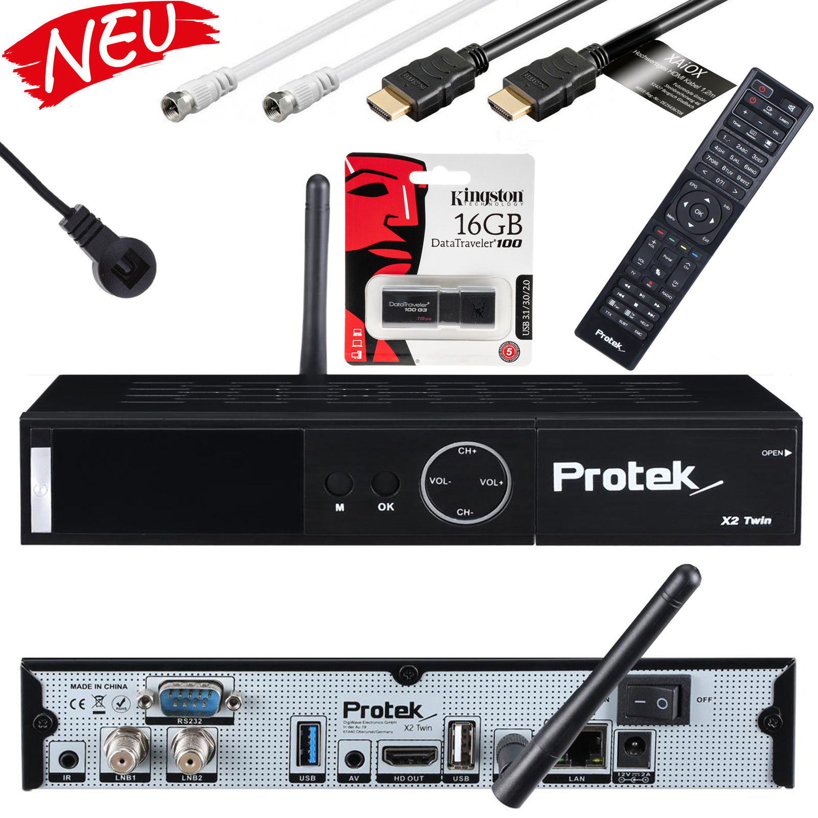 Protek X2 4K UHD 2160p H.265 HEVC E2 Linux Dual Wifi Sat Receiver / Kabel Receiver