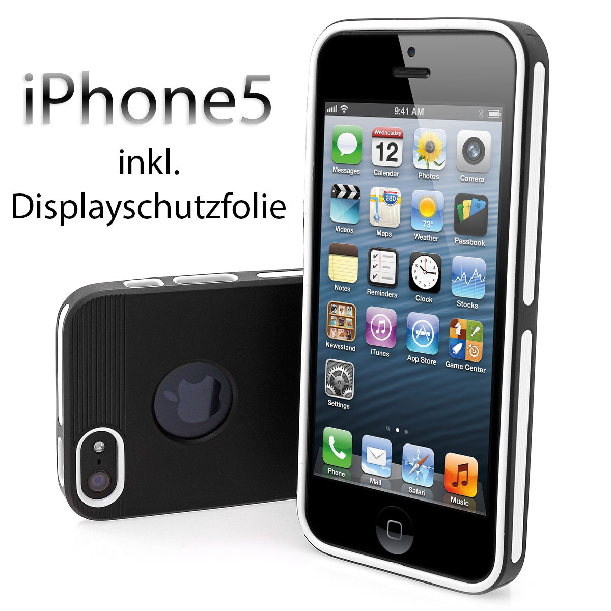 IPhone 5 TPU Silikon Hülle Bumper Case  - neu echt - schwarz / weiss