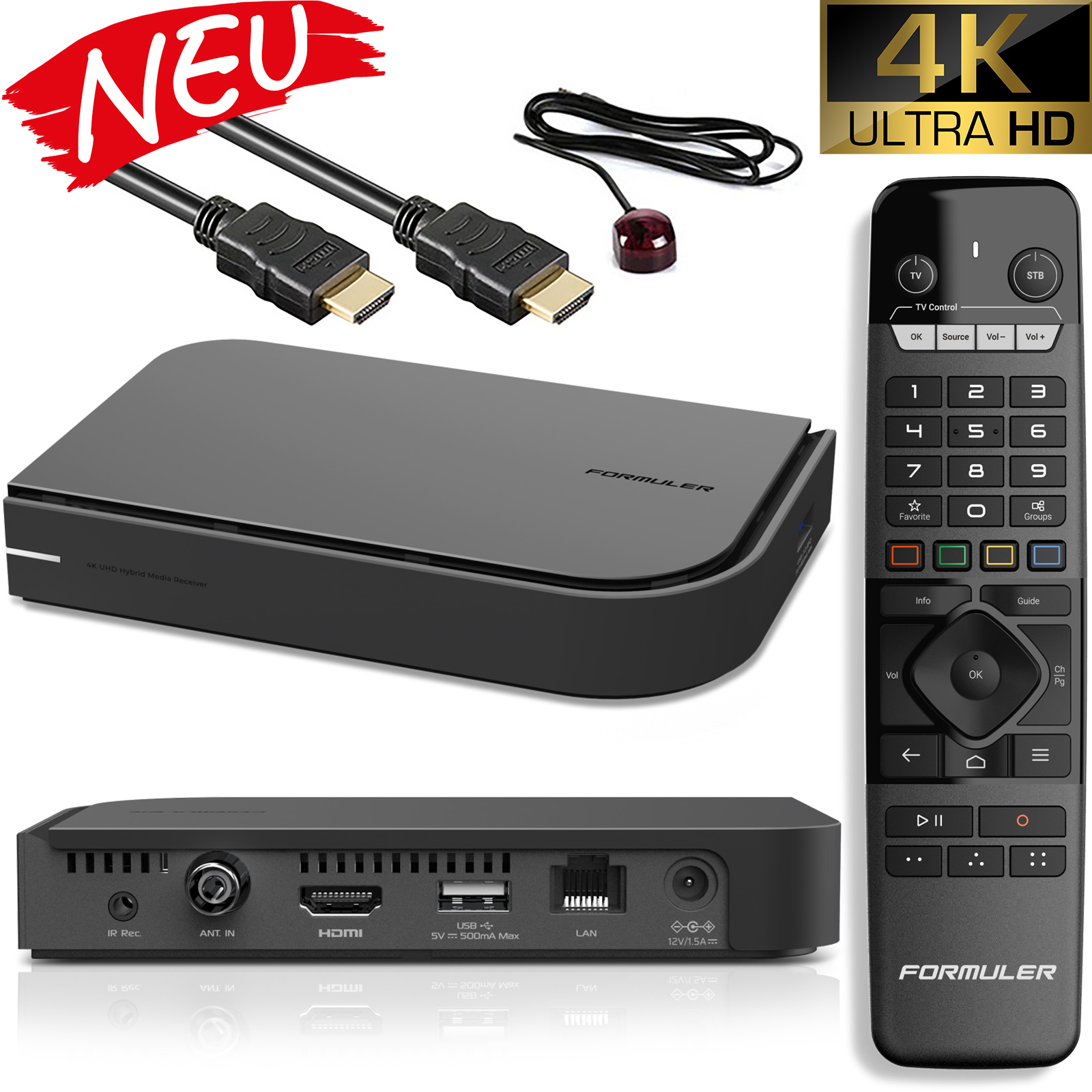 Formuler CC 4K UHD TV IP 2.4/5GHz Dual WiFi Android 7.0 Mediaplayer mit DVB-T/C Hybrid Tuner Schwarz