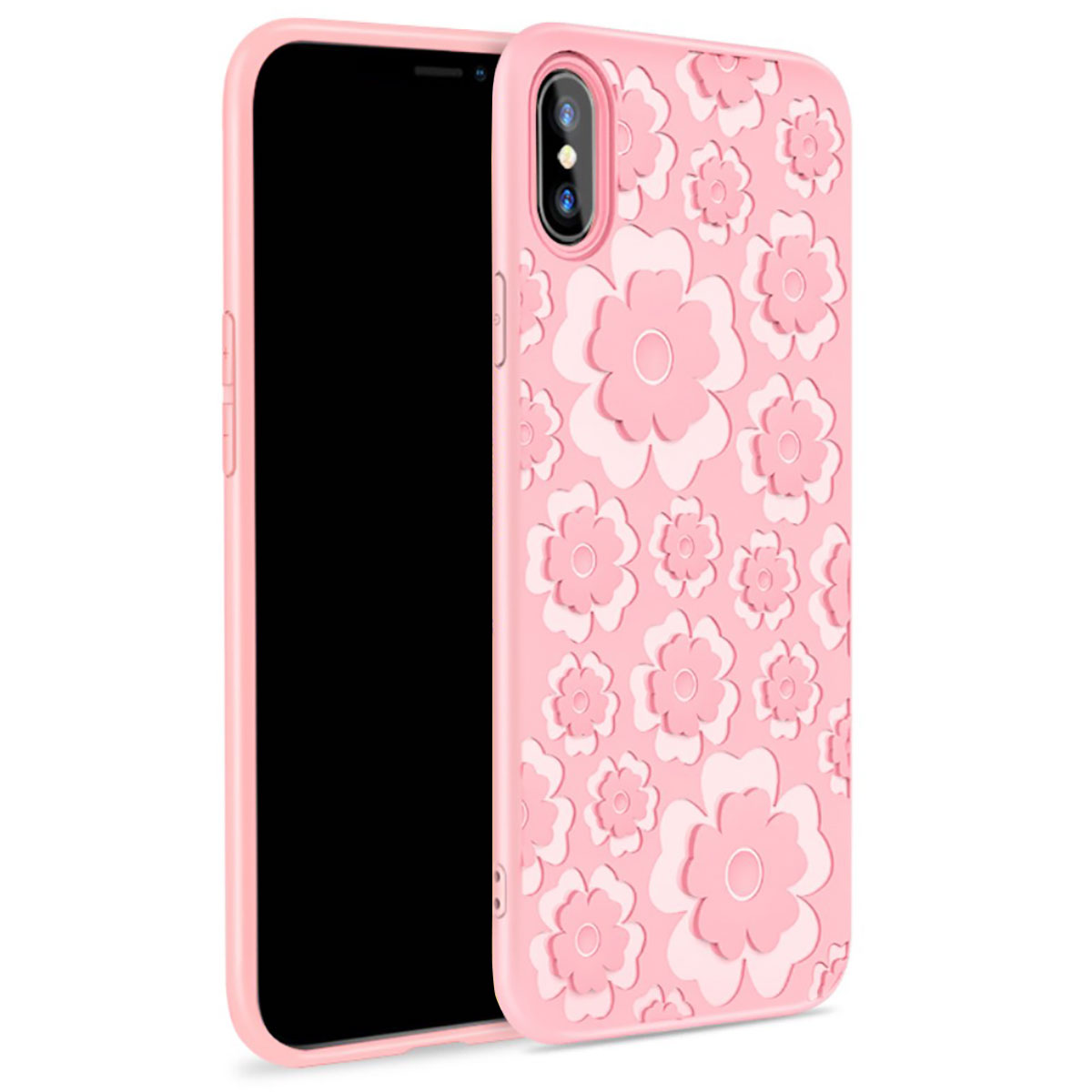 iPhone X TPU Schutz Hülle Blumen Muster - rosa