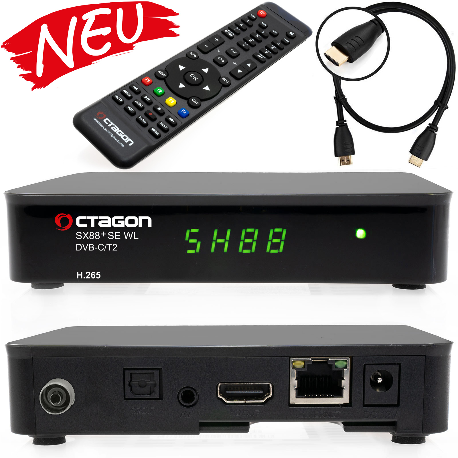Octagon SX88+ SE H265 Multistream HD Kabel Receiver DVB-C/T2 mit Wlan