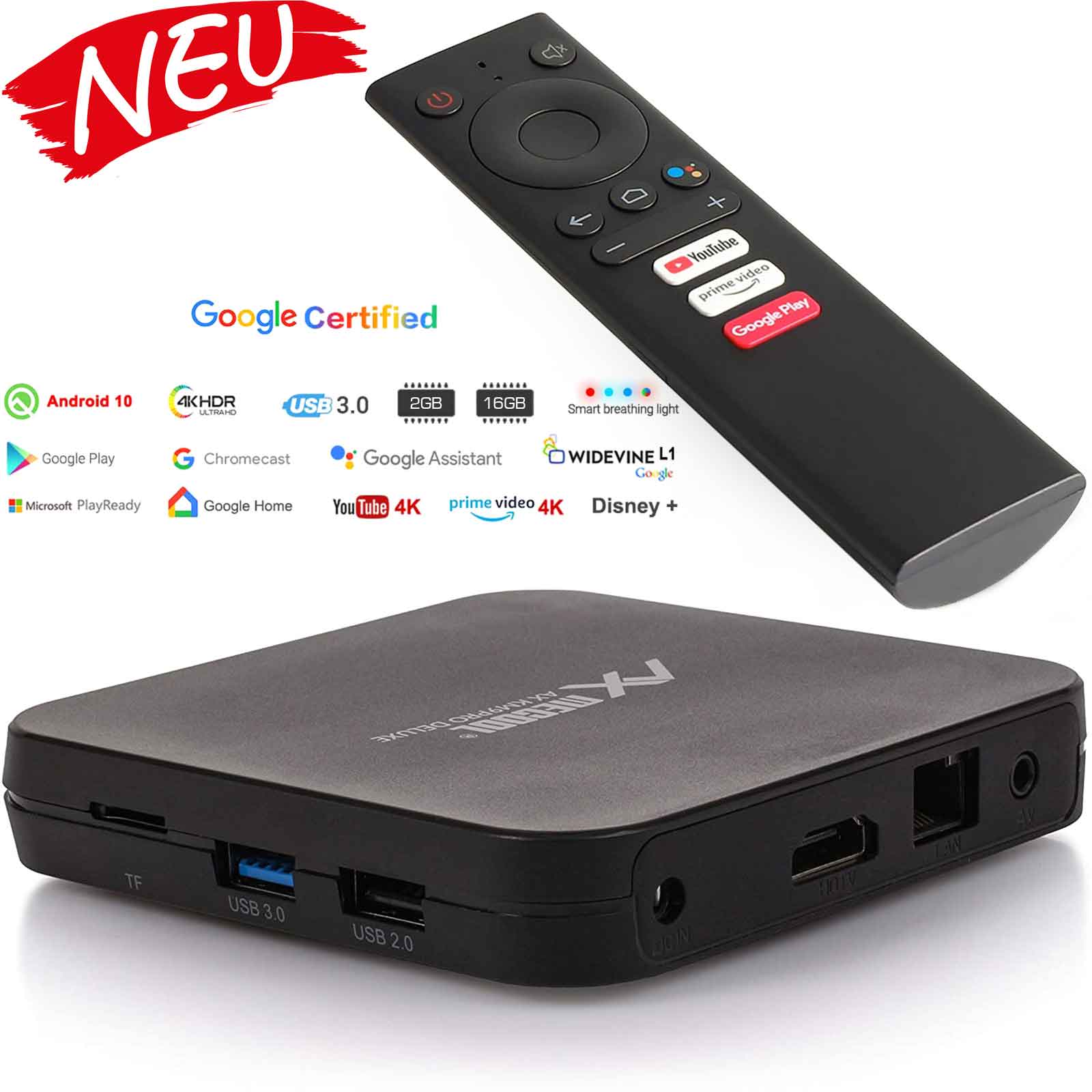 AX Mecool KM9 Pro Deluxe 4K UHD Android 10.0 Bluetooth 5G WLAN Internet TV