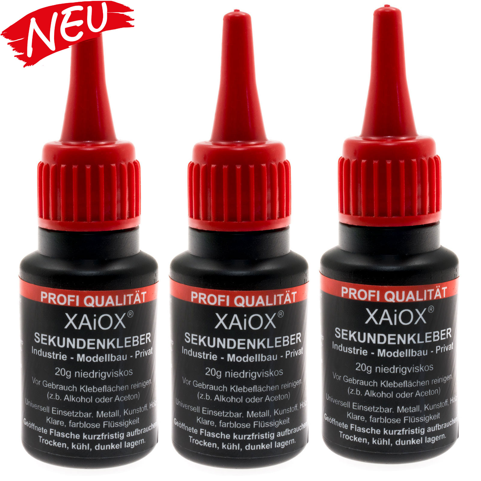 3 x Sekundenkleber Cyanacrylat Superkleber 20g UV Protect Flasche dünnflüssig wasserfest schnell trocken