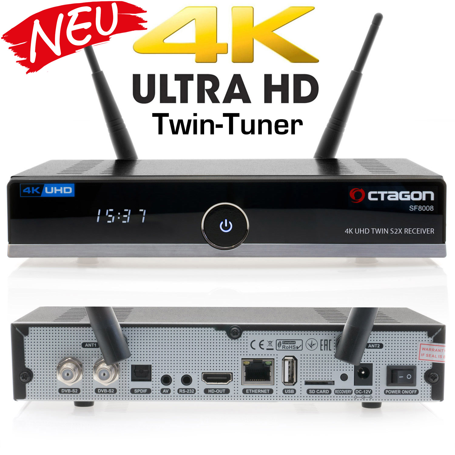 OCTAGON SF8008 4K UHD H.265 E2 Linux Dual Wifi Twin 2x DVB-S2X Sat-Receiver