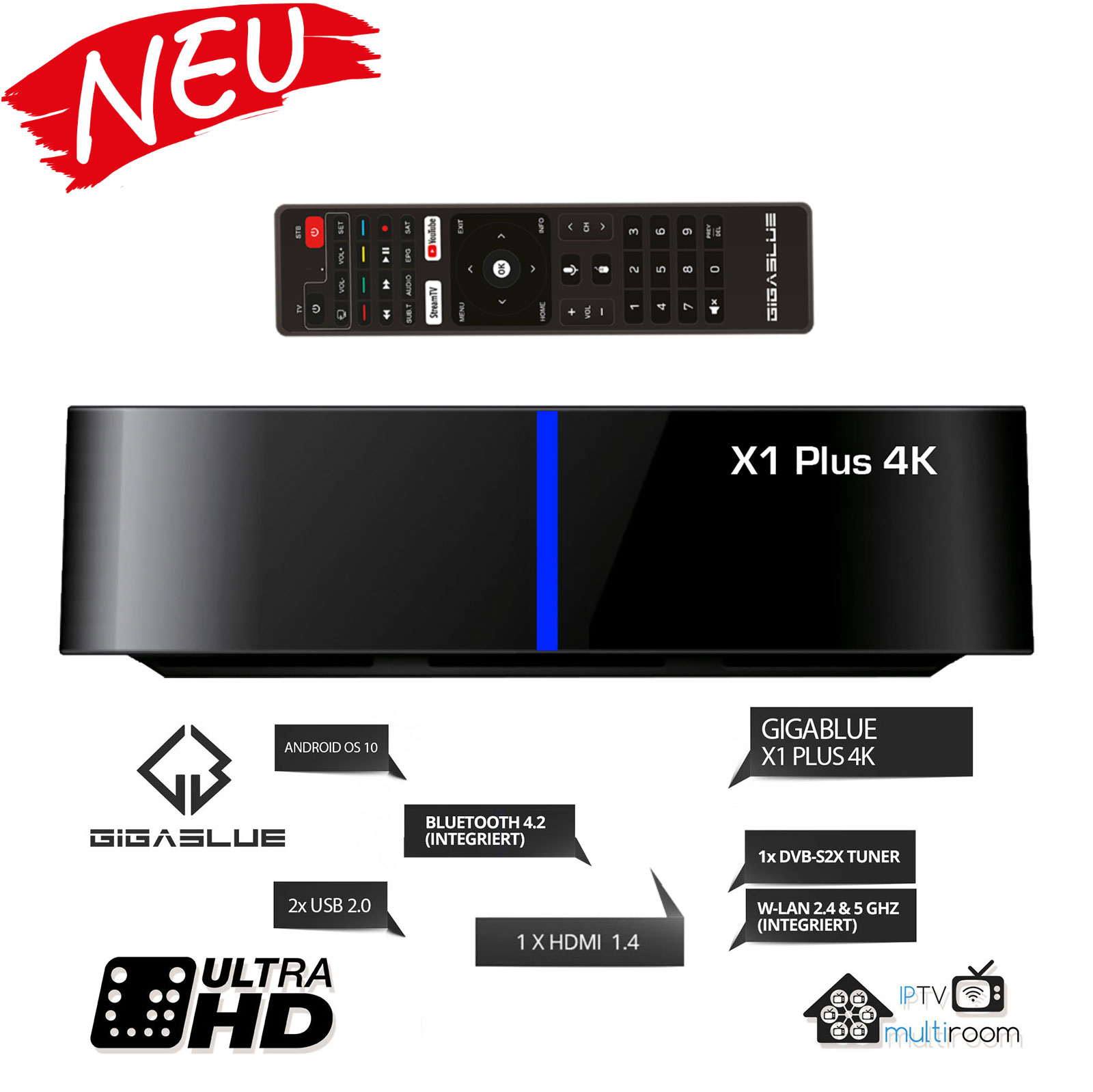 GigaBlue UHD X1 Plus 4K Android IPTV/OTT 1x DVB-S2x Tuner