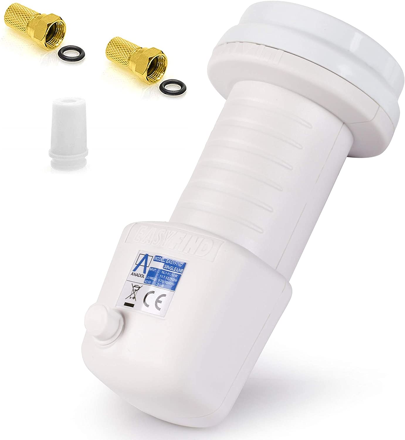 Anadol Easyfind Single LNB 40mm- Easyfind LNB HD HDTV für 1 Teilnehmer mit Sat-Finder Funktion - LNB und Satellitenfinder - auch für Camping - sparen Sie Sich den Satfinder, inkl. 2X F-Stecker gratis