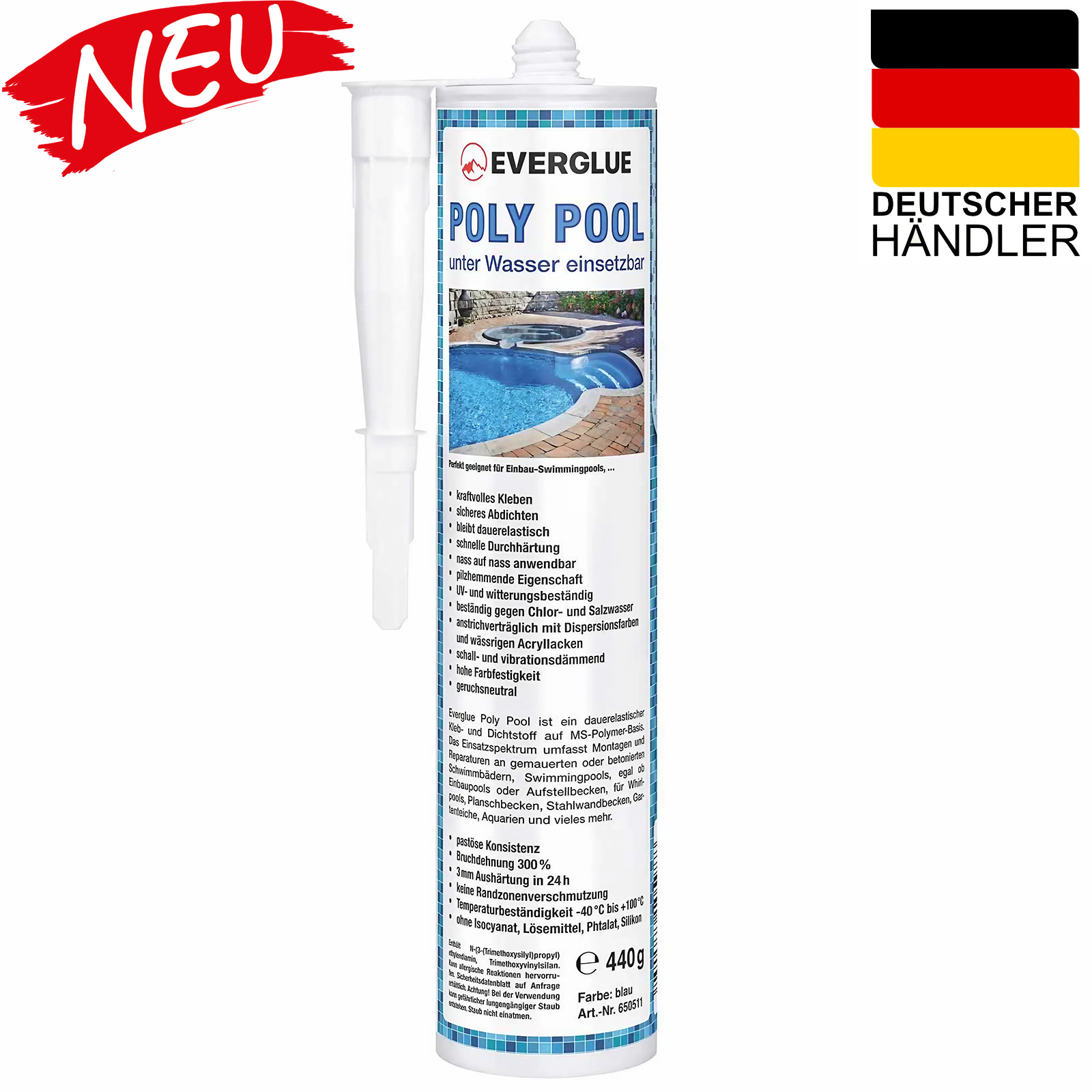 Everglue Poly Pool 1K MS Polymer Klebstoff Dichtstoff UV-beständig grau