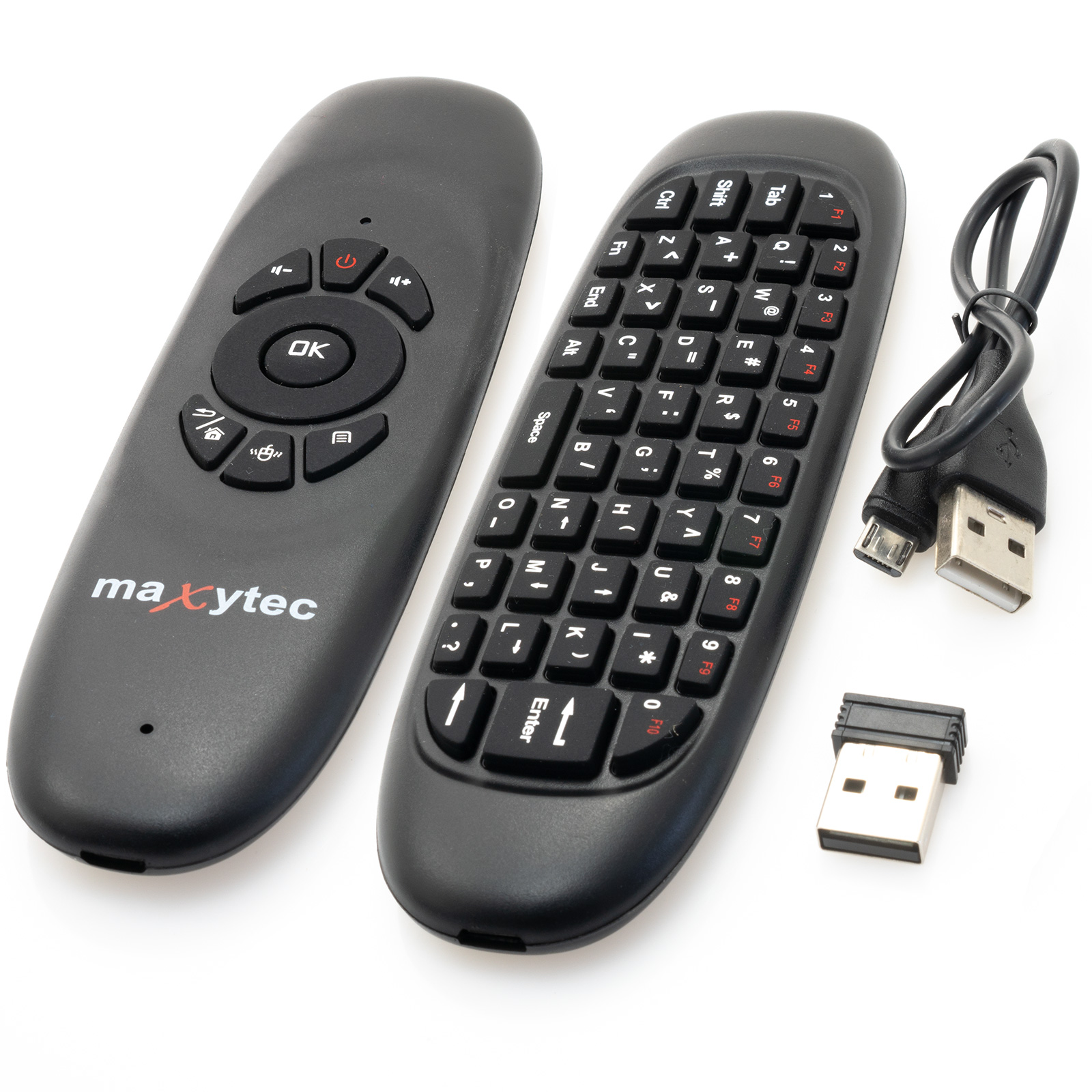 Maxytec e40 Wireless Fernbedienung mit Air Mouse Anti Vibration & Tastatur Aufladbar mit Mini Tastatur für Smart TV, HTPC, IPTV, Android TV-Box, X Box 360, PS3, PC Fernbedienung