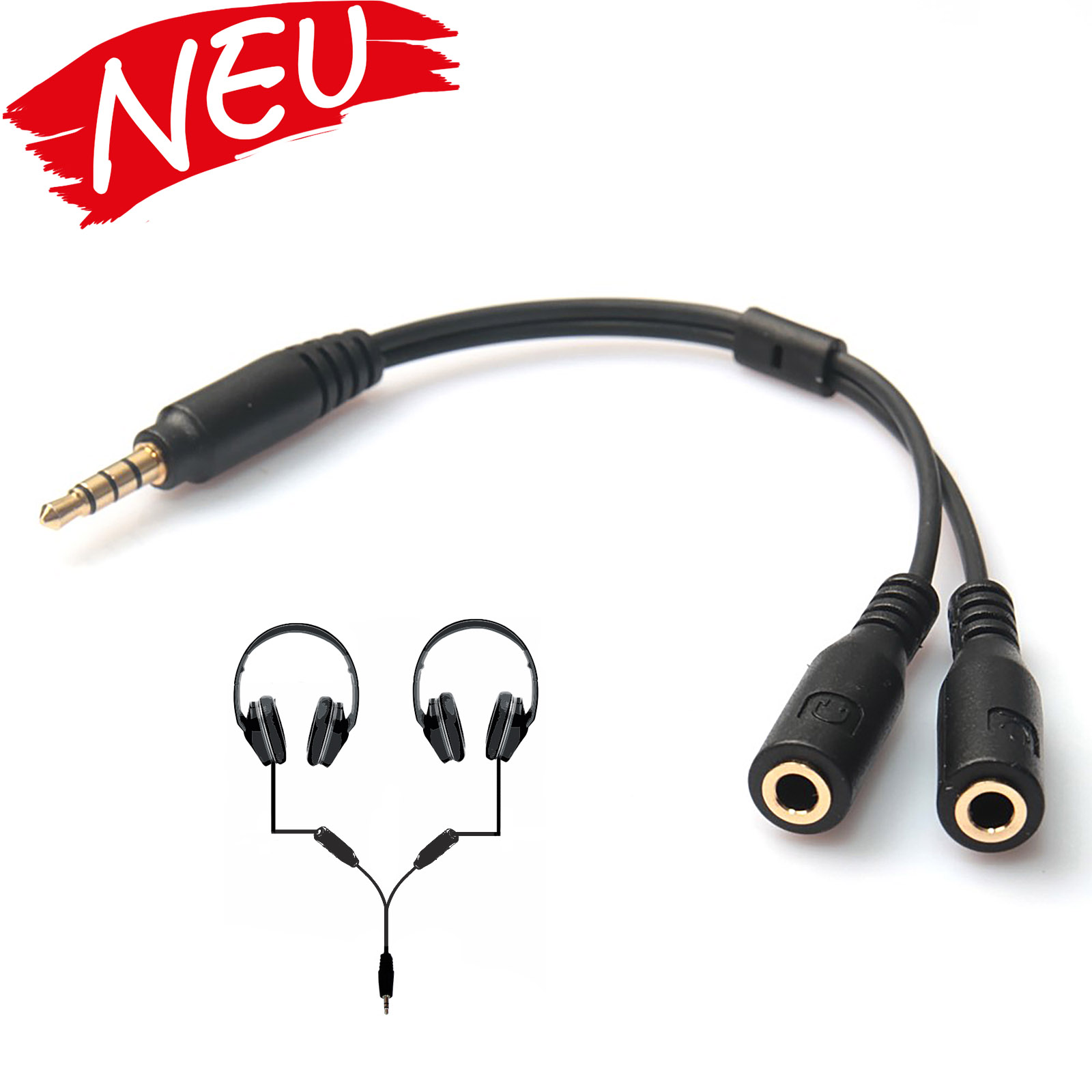 3,5 mm Stereo-Audio-Stecker auf 2 Buchsen Kopfhörer / Mikrofon-Splitter-Kabeladapter