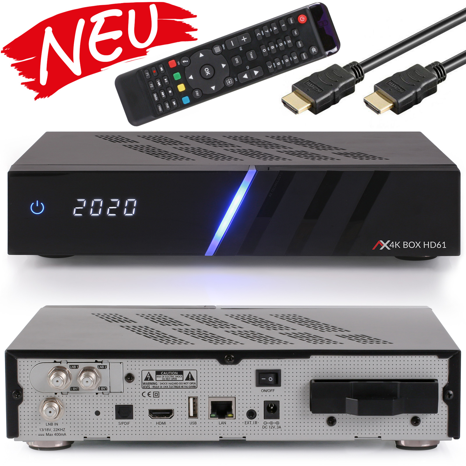 AX 4K-BOX HD61 UHD 2160p E2 Linux 2xDVB-S2 Receiver, ohne HDD