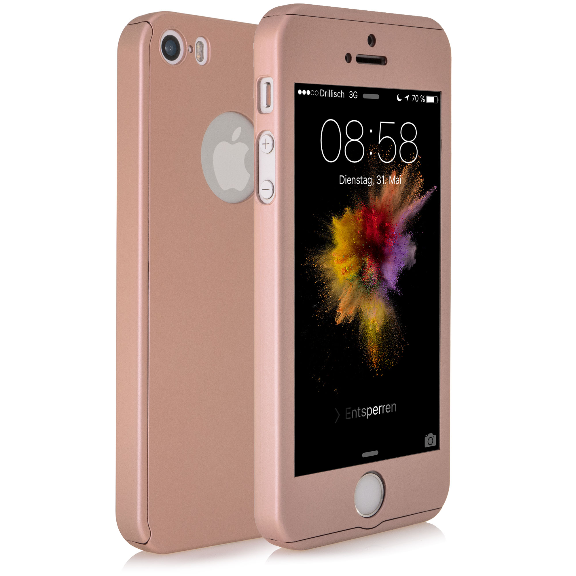 iPhone 5 / 5s / SE 360° Full Cover Schutzhülle mit Schutzglas in gold